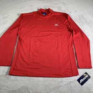 Mizuno Shirt Mens XL Red Long Sleeve Mock Neck Stretch Athletic Performance NEW